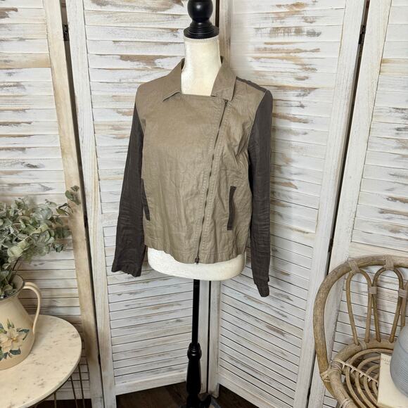 EILEEN FISHER Women's Petite L Organic Coated Linen Utility Moto Jacket Stone - Picture 6 of 16